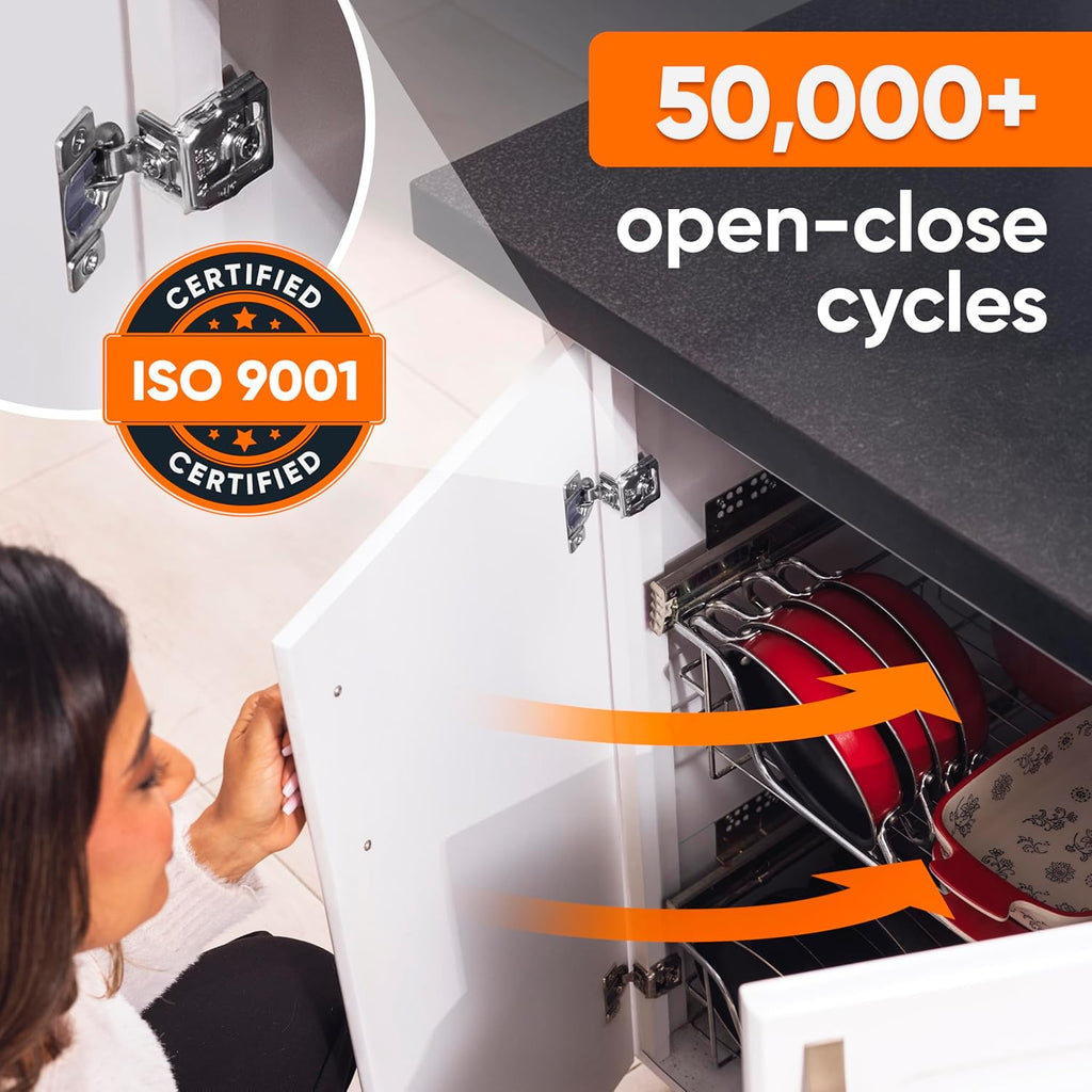 50 Pack Soft Close Cabinet Hinges 1-1/4" Overlay Doors, Slow Self-Closing Concealed Hidden Hinges for Face Frame