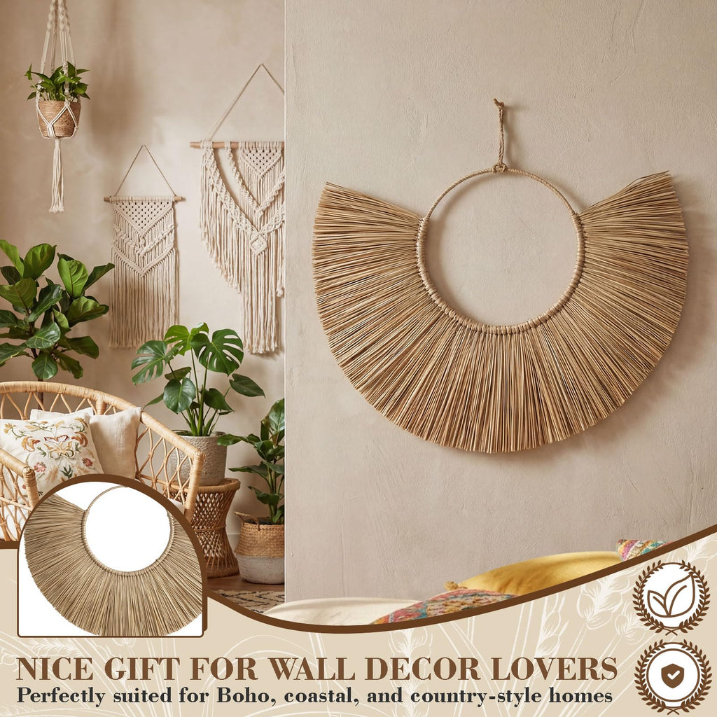 2 Pcs Woven Seagrass Boho Fan Wall Decor