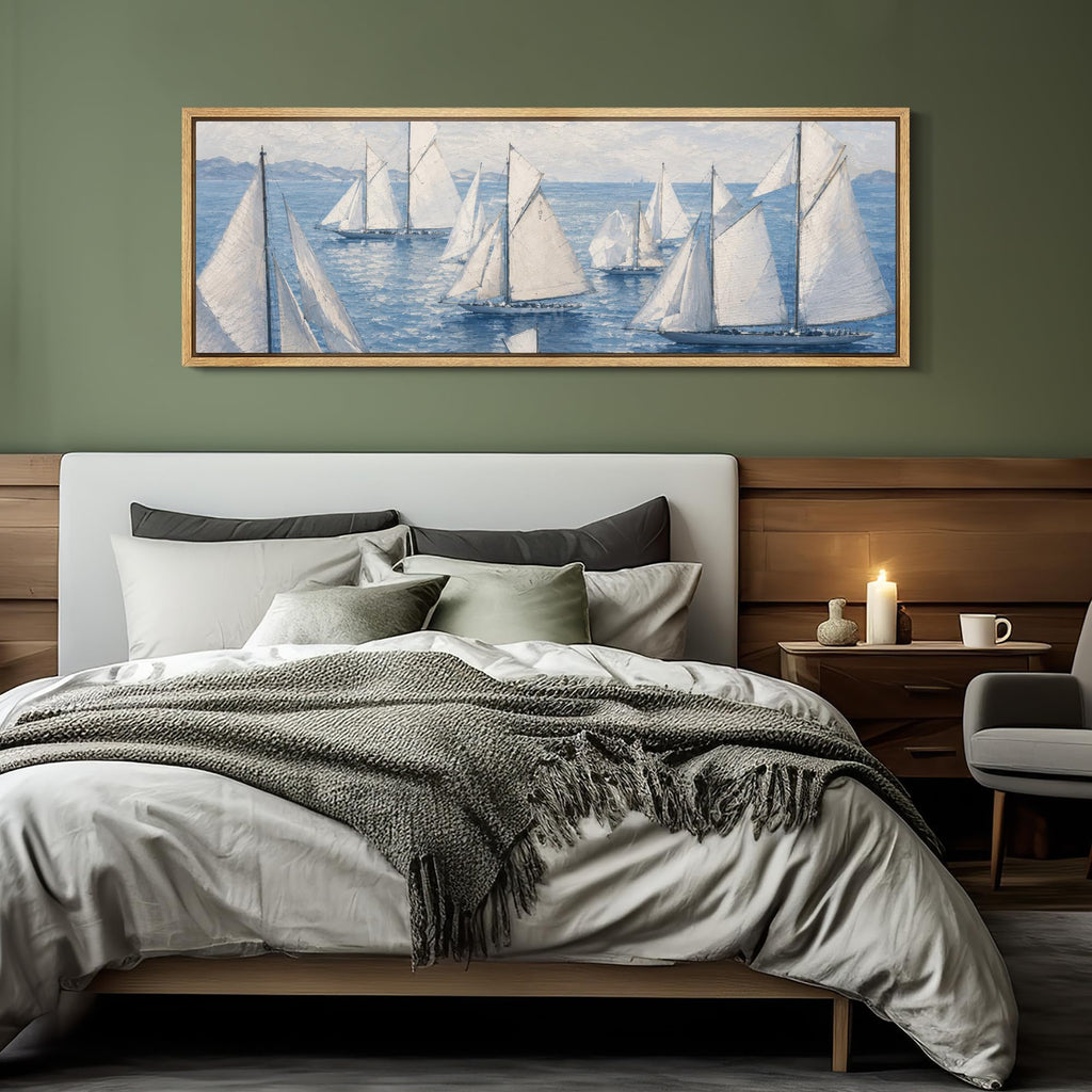 Large Framed Canvas Print Wall Art Vintage Sailboat Regatta Nautical Antique Retro Fine Art Illustrations Decorative