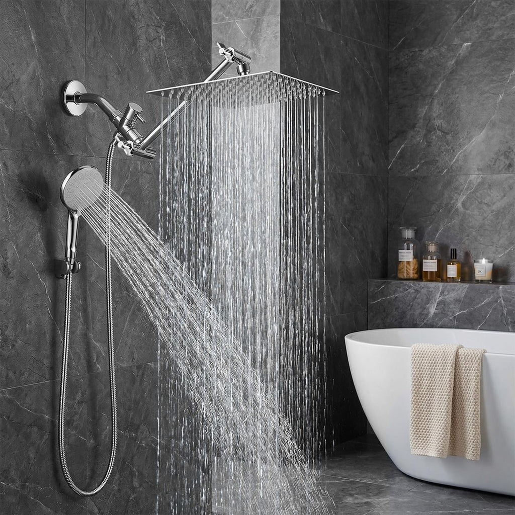 Shower Head, 10'' High Pressure Rainfall/Handheld Shower Combo, Chrome