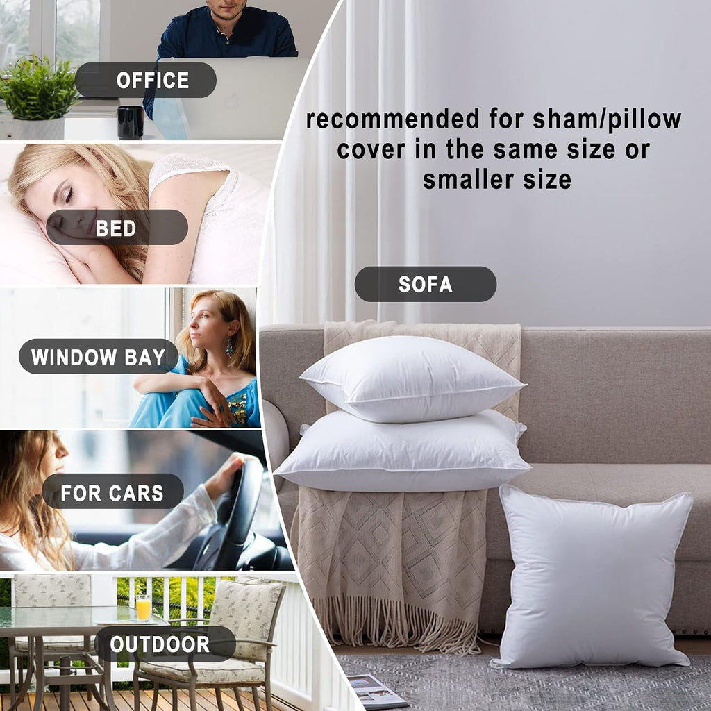 18x18 Pillow Inserts () - Down Alternative 100% Cotton Cover Decorative Square Throw Pillows White for Couch - Set of 2