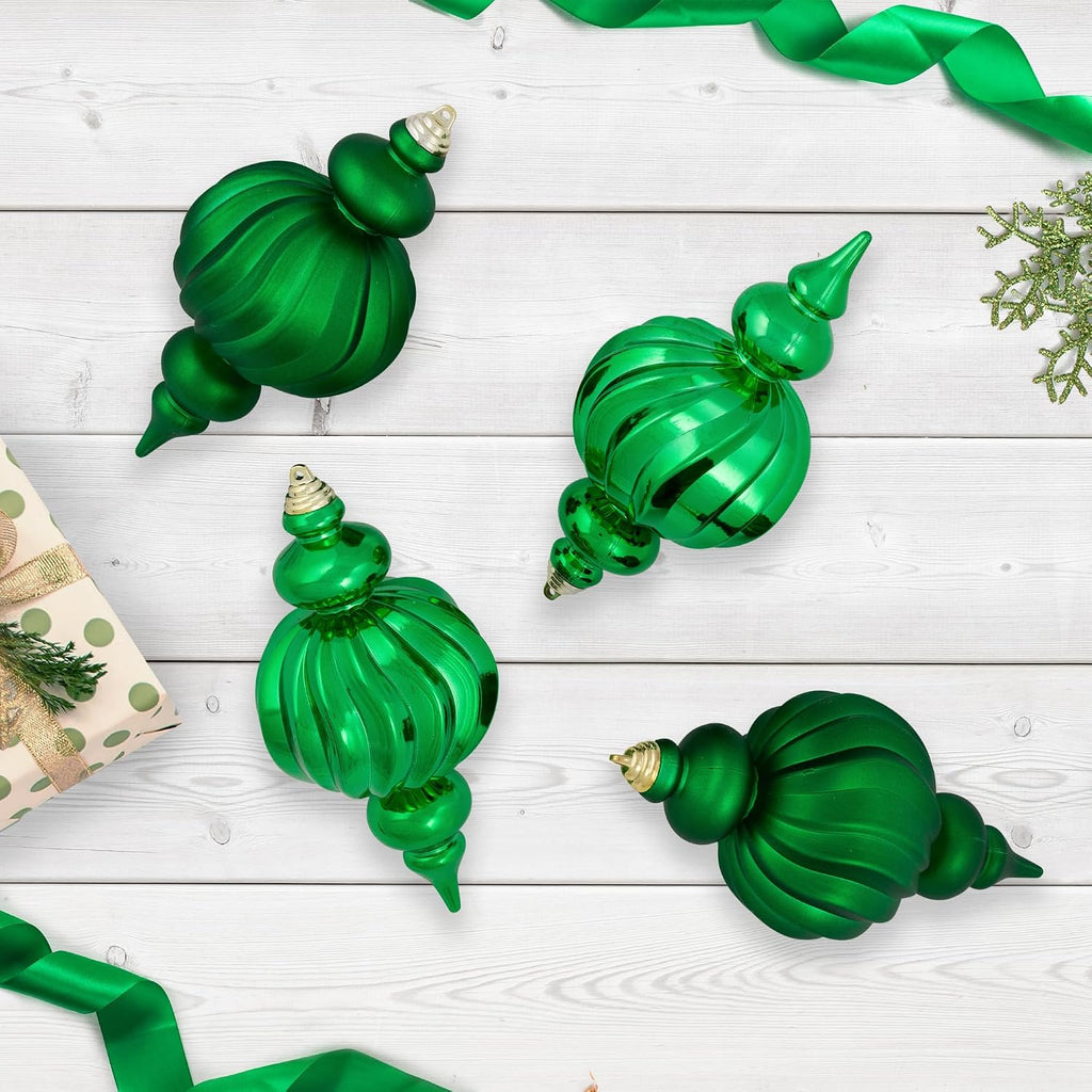 Shatterproof Commercial Size Finial Christmas Ornaments - 10" - Green - Set of 4