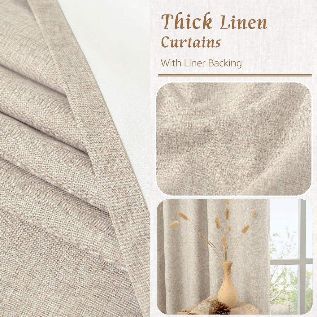 100% Blackout Linen Curtains for Cafe 40 Inch Length 2 Panels