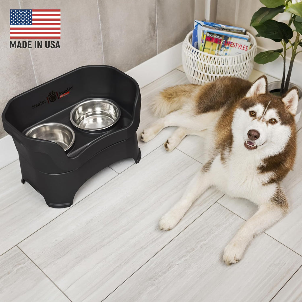 Feeder Deluxe Mess Proof Dog Bowls Elevated for Large Dogs Over 40 lbs, Made in USA, No Spill Raised Dog Food Bowl