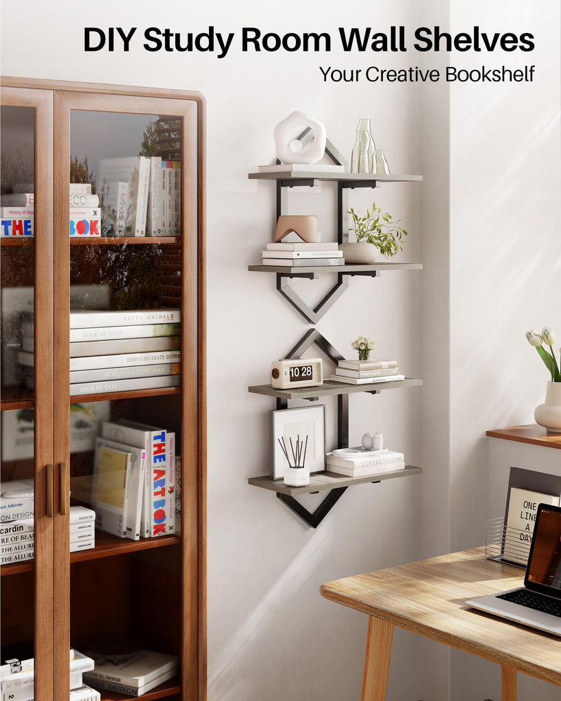 Floating Wall Shelves, Set of 2 Decorative Geometric Shelf Decor