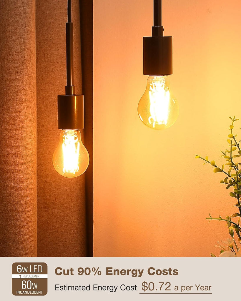 A19 E26 Amber Light Bulbs 2200K Soft Warm, Vintage LED Edison Bulbs 60 Watt Equivalent, Dimmable Antique Old