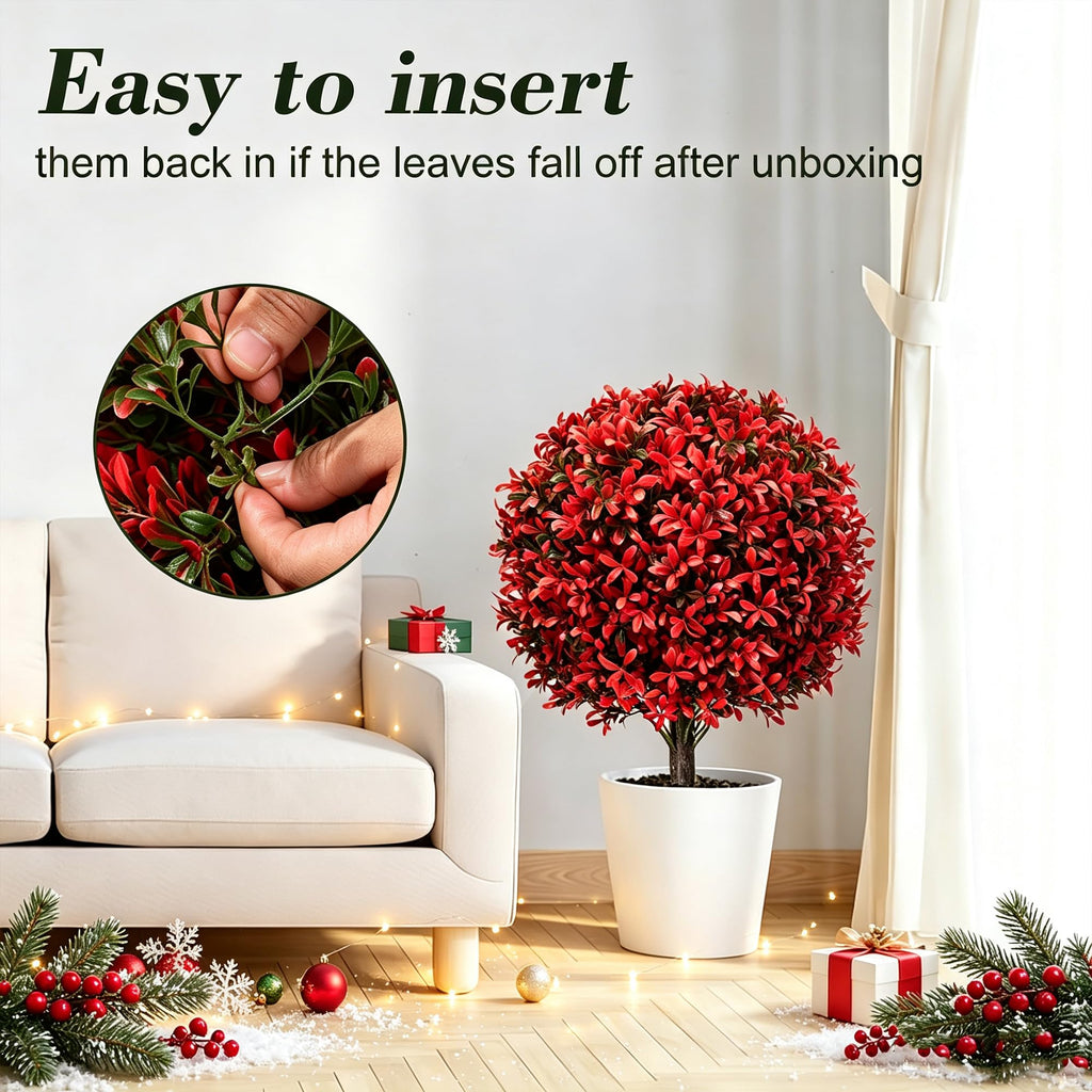 2Pack UV Resistant Red Artificial Boxwood Topiary Fake Plant
