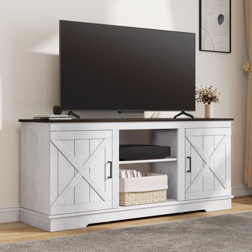Farmhouse TV Stands, Entertainment Center with Storage, TV Stand for 65 Inch TV with Double Barn Doors & Storage