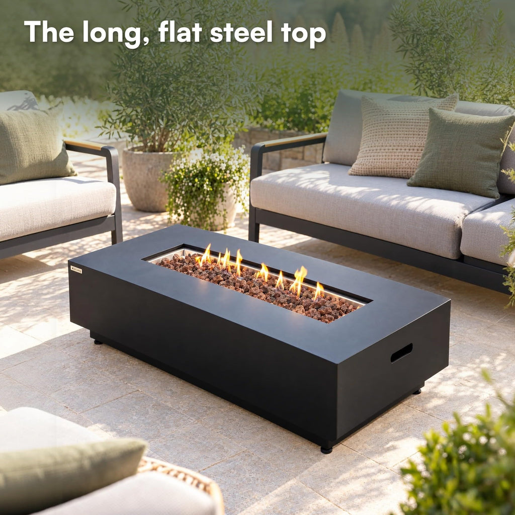 Westwood Fire Table Outdoor Fire Pit 50" x 26" Rectangular Propane Firepit Includes Lava Rocks 50, 000 BTUs Outdoor