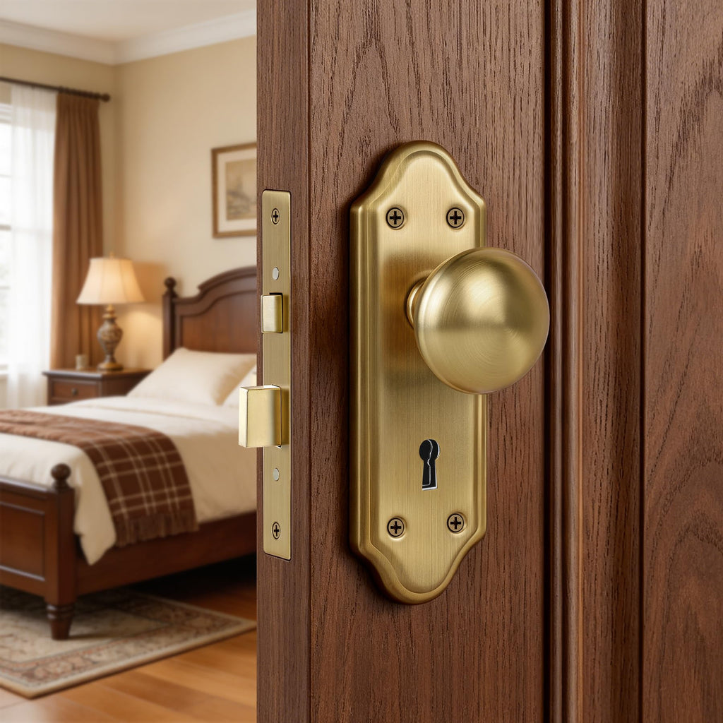 Mortise Lock Set for Interior Door, Antique Brass Finish