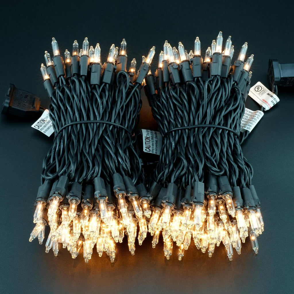 200 Clear Christmas Lights, 2-Set 33 ft 100 Mini Bulbs Black Wire