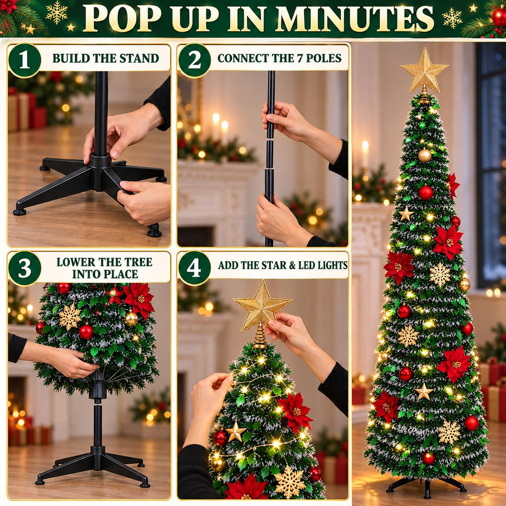 7ft Prelit Pop Up W/ Snow Flocked For Xmas Decorations
