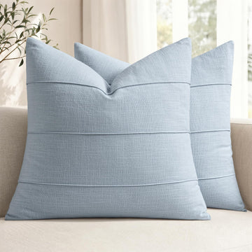 Decorative Linen Throw Pillow Covers 20x20 Light Blue Striped