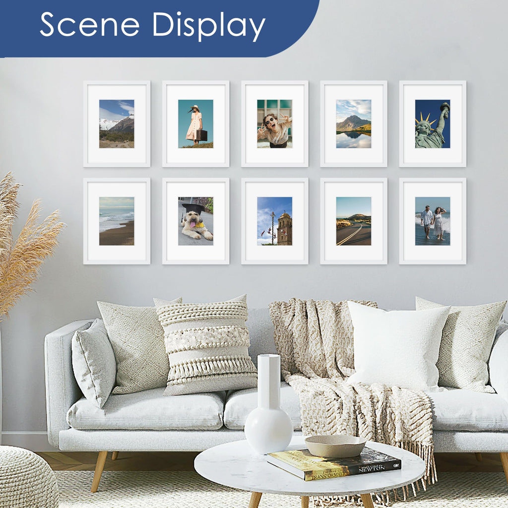 9x12 Picture Frame Set of 6, Wall or Tabletop Display, White