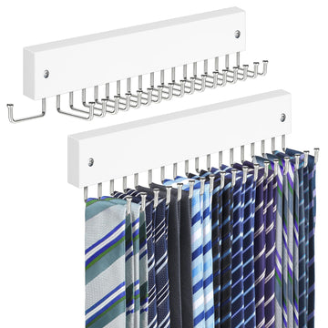 Tie Rack Belt Hanger Wall Mounted Tie Organizer White 2 Pack