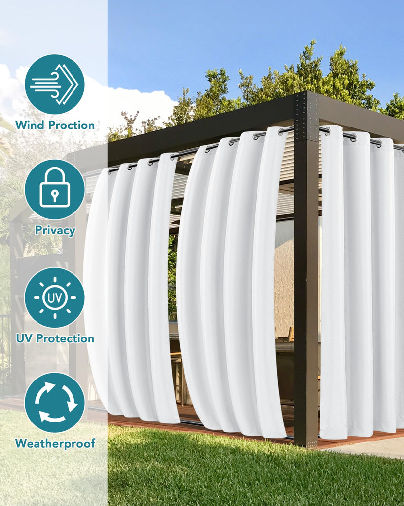 Windproof Outdoor Curtains Waterproof 4 Pcs 54x120 In White