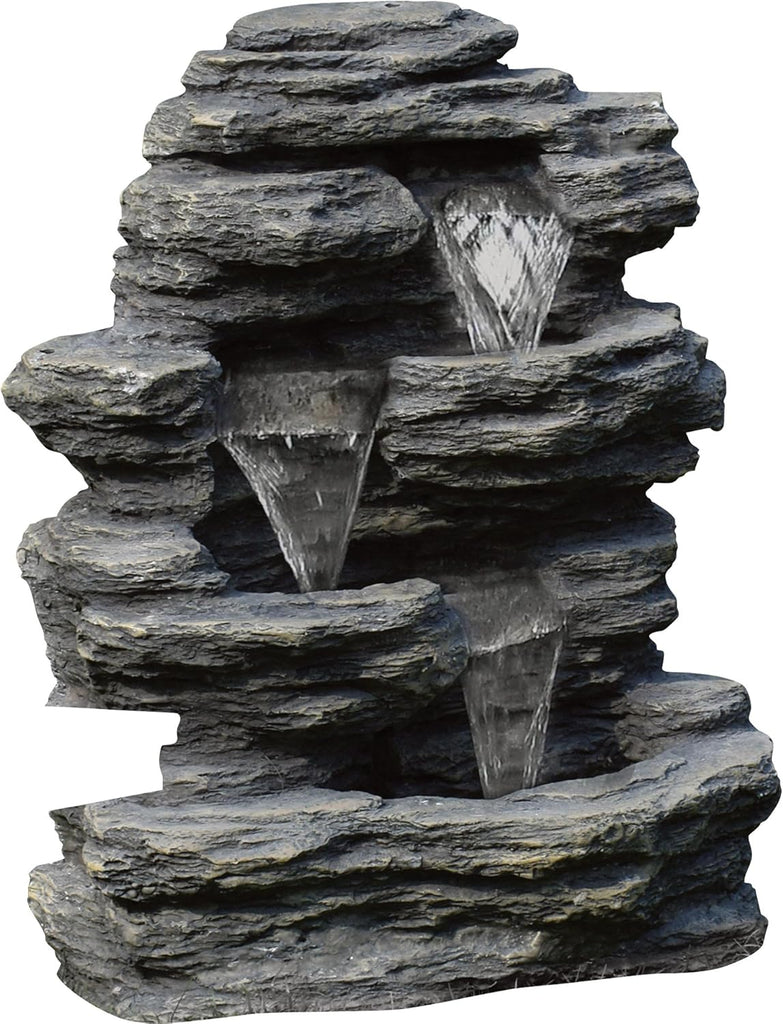 Outdoor Water Fountain With Cascading Waterfall, Natural Looking Stone and Soothing Sound for Decor on By,Brown