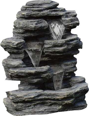 Outdoor Water Fountain With Cascading Waterfall, Natural Looking Stone and Soothing Sound for Decor on By,Brown