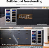 Wine and Beverage Refrigerator - 24 Inch Dual Zone Wine Fridge 60 Can & 20 Bottl