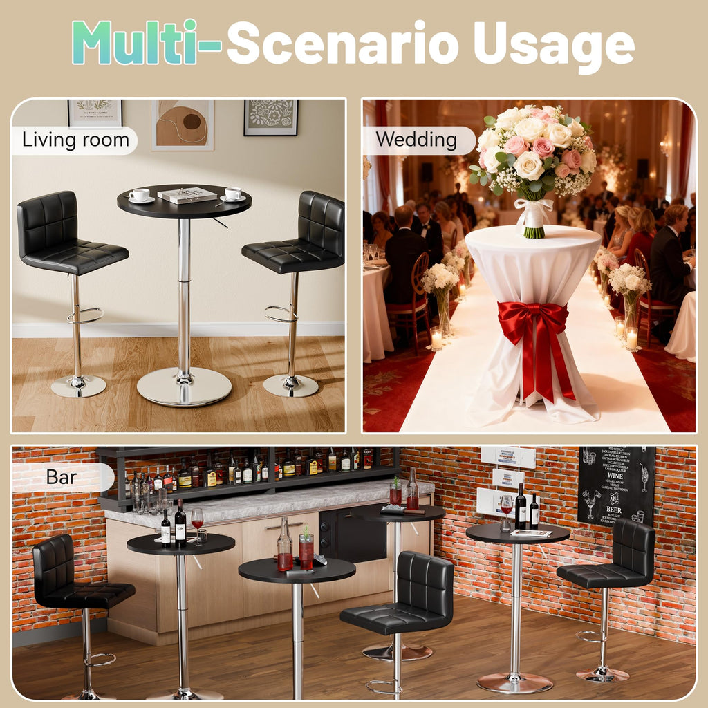 Bistro Pub Table Height Adjustable Round Bar Table 27.4-36 Inches, 360°Swivel Cocktail Table, Party, Café (4