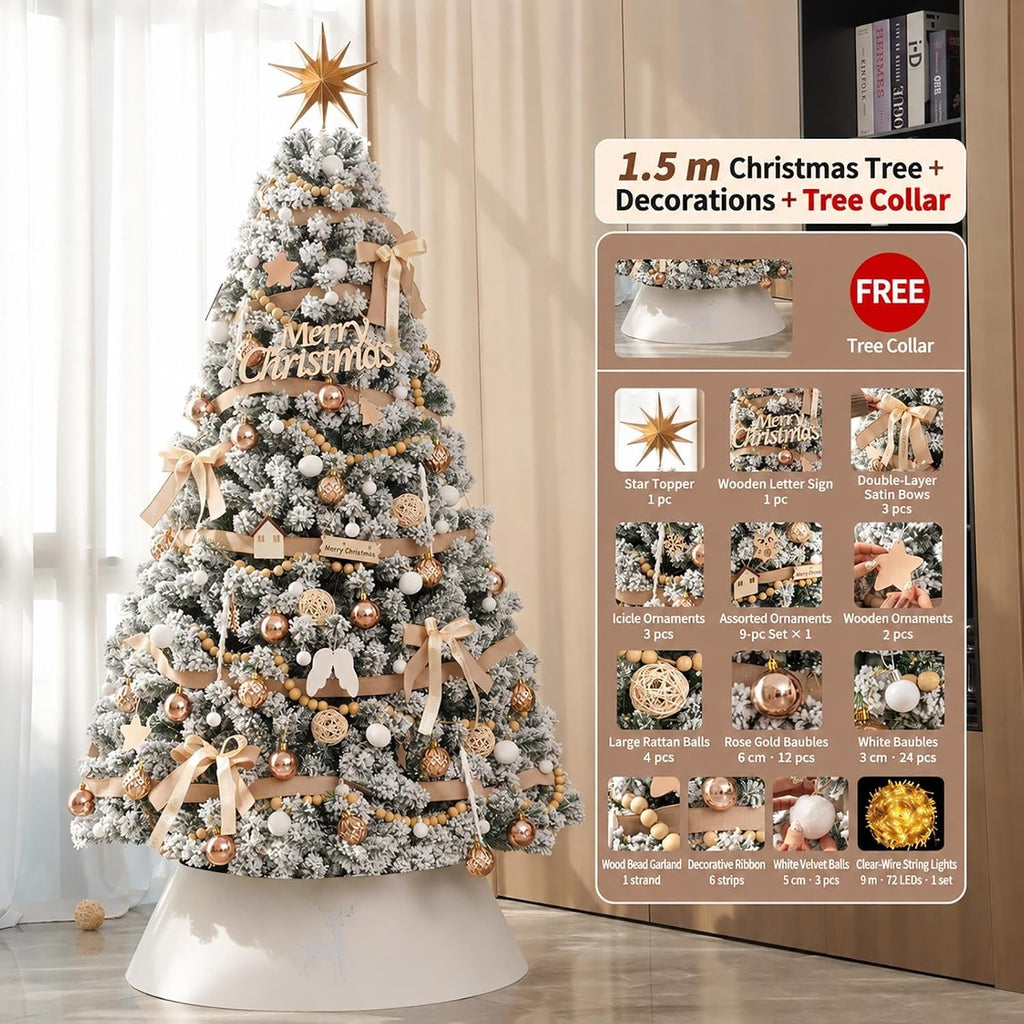 White Christmas Trees with Lights, Flocked Xmas Tree, Artificial Tree