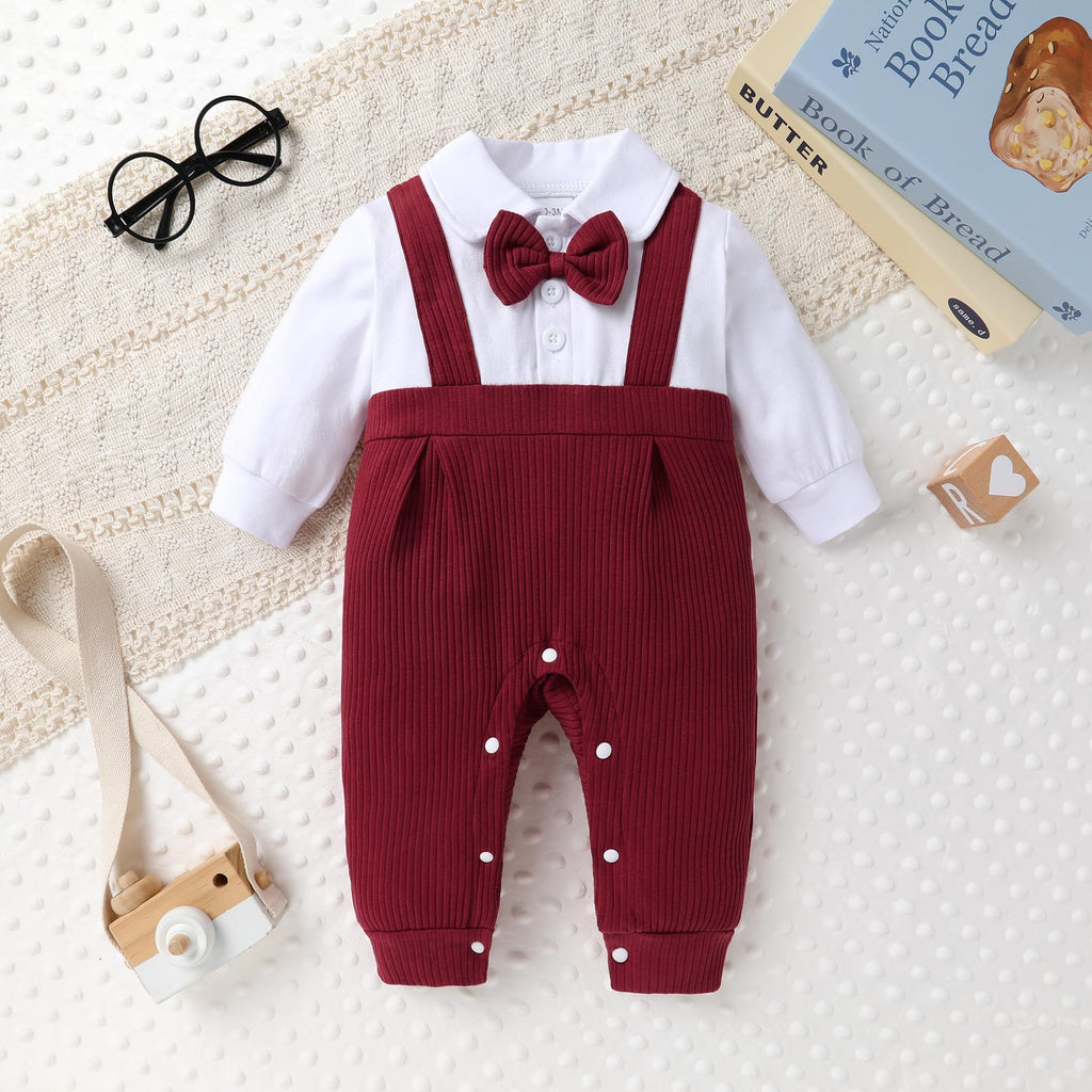 Baby Boy Clothes Infant Gentleman Outfit Bow Tie Romper (Red, )