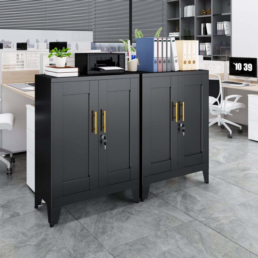 Black Metal Pantry Cabinet with Lock(Two Units), Sideboard Buffet