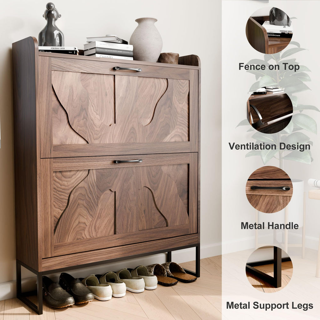 Shoe Storage Cabinet with 2 Flip Drawers, Narrow Shoe Cabinet, Freestanding Organizer Shoe Rack Cabinet for Front