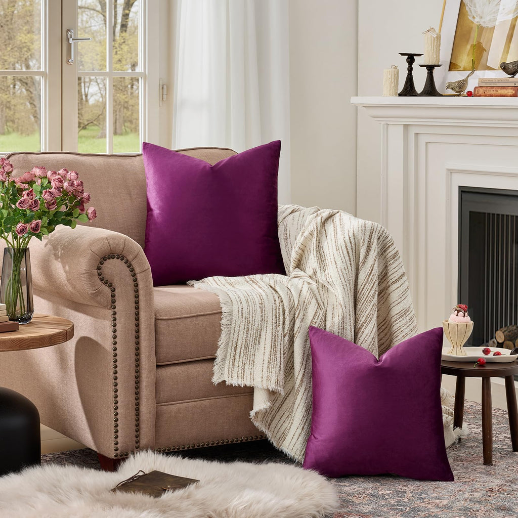 Velvet Pillow Covers 26x26 Decorative Pillows Pack of 2 Purple