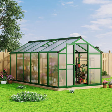 8 x 12ft Polycarbonate Greenhouse for Outdoors - Heavy Duty Aluminum Walk-in Greenhouse with Lockable Door
