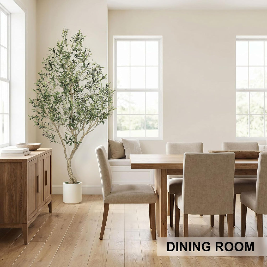 Faux Olive Tree 7ft with Sturdy White Planter, Artificial Olive Tree