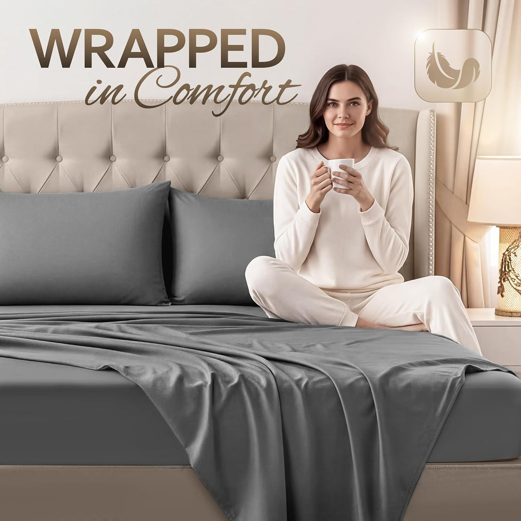 Queen 4 Piece Sheet Set, Extra Soft Cooling & Breathable Microfiber, Includes 1 Flat Sheet, 1 Fitted Sheet & 2