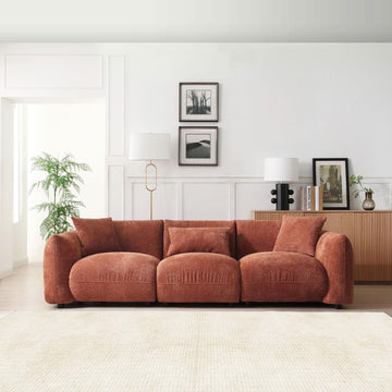 102.36" Modular Sectional Sofa, Modern Back Upholstered Comfy Sofa Couch with 3 Throw Pillows, Teddy Boucle Sofa