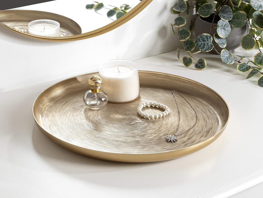 Stovring Mid-Century Tray, 16 Inch Diameter, Gold, Modern Tray for Serving, Storage, and Display