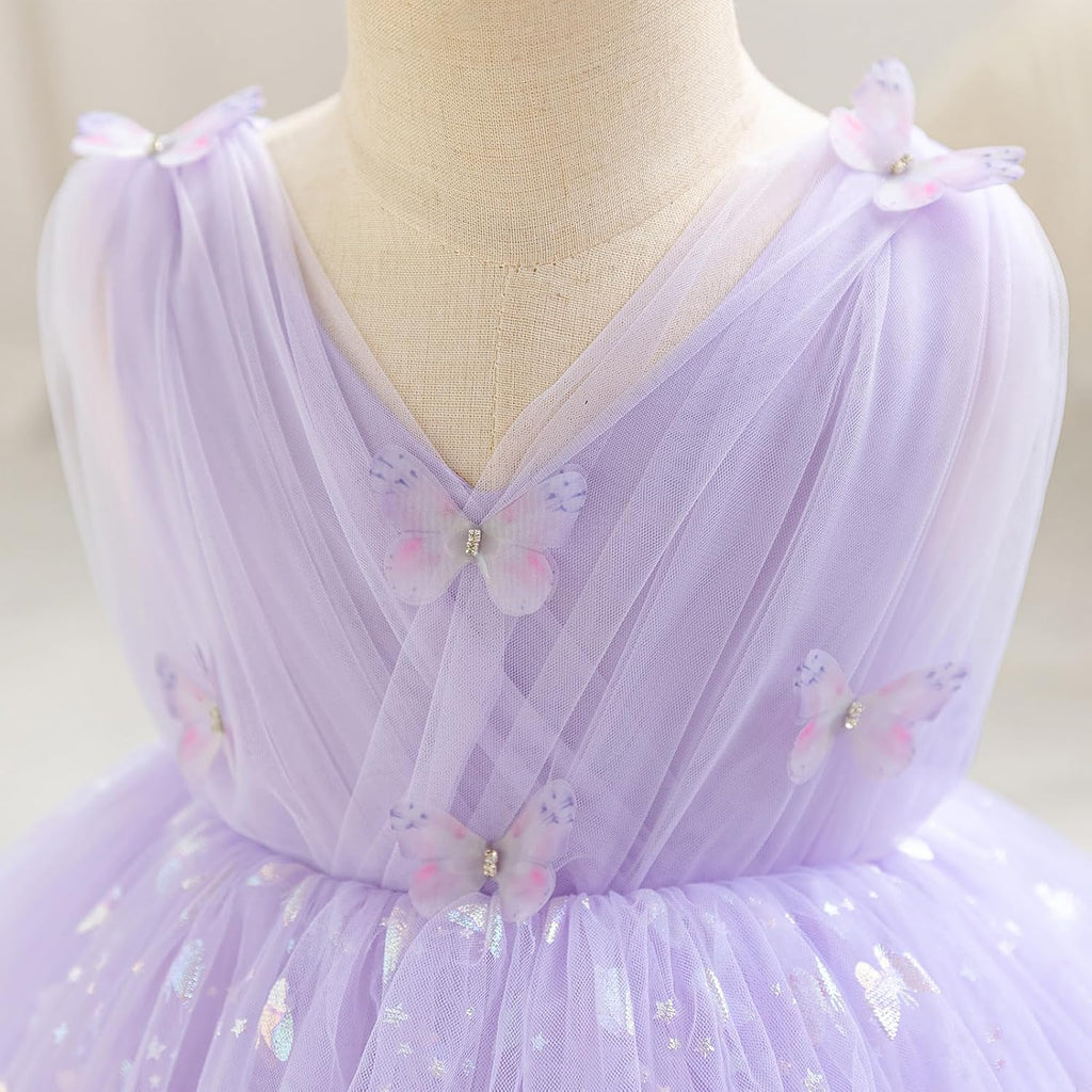 Toddler Baby Girls Shiny Butterfly Tutu Dress Princess Birthday Party Pageant Flower Girl Wedding V-Backless Dresses