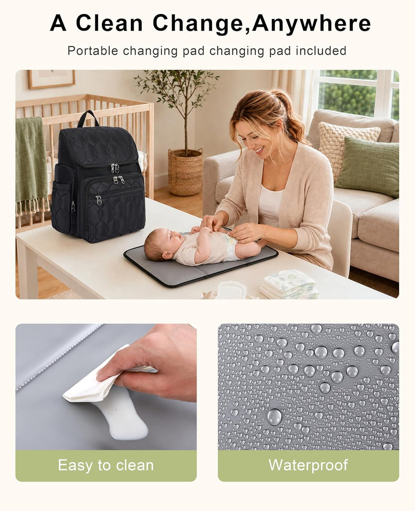 Diaper Bag Backpack for Mom and Dad, Baby Bag with Waterproof Changing Pad