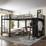 L-Shaped Triple Bunk Bed with Desk, Wardrobe, Twin XL Over Twin XL Bunk Beds with Storage