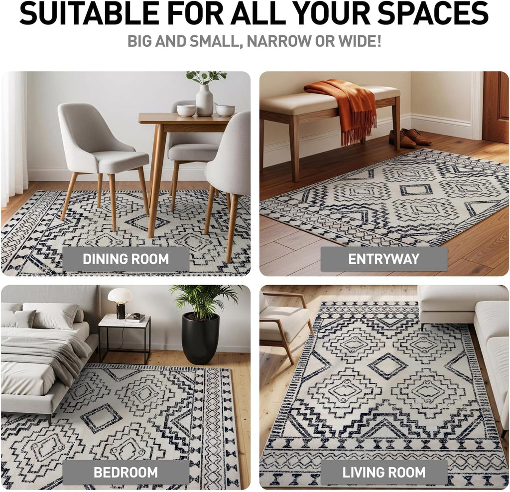 Southwestern Geometric Tribal Boho Area Rug Soft Cream