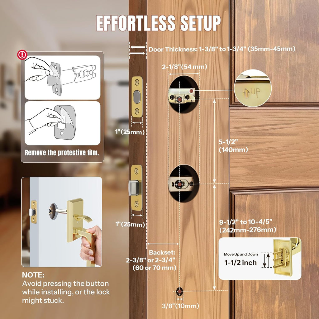 Double Front Door Lock Set, Keyed Entry Front Door Handleset with Dummy