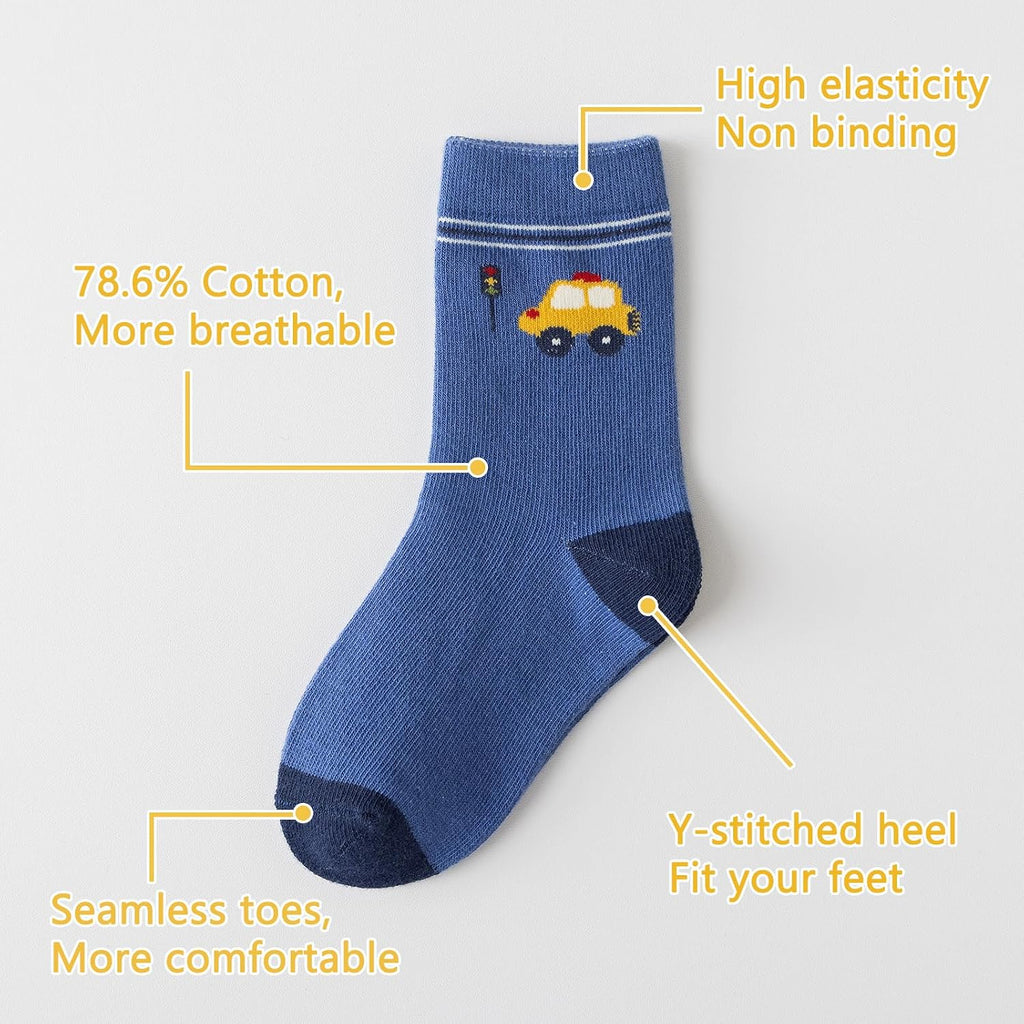 Toddler Boys Cotton Socks Little Kids Big Boys Crew Dress Socks Colorful Striped Cartoon Dinosaur Car socks