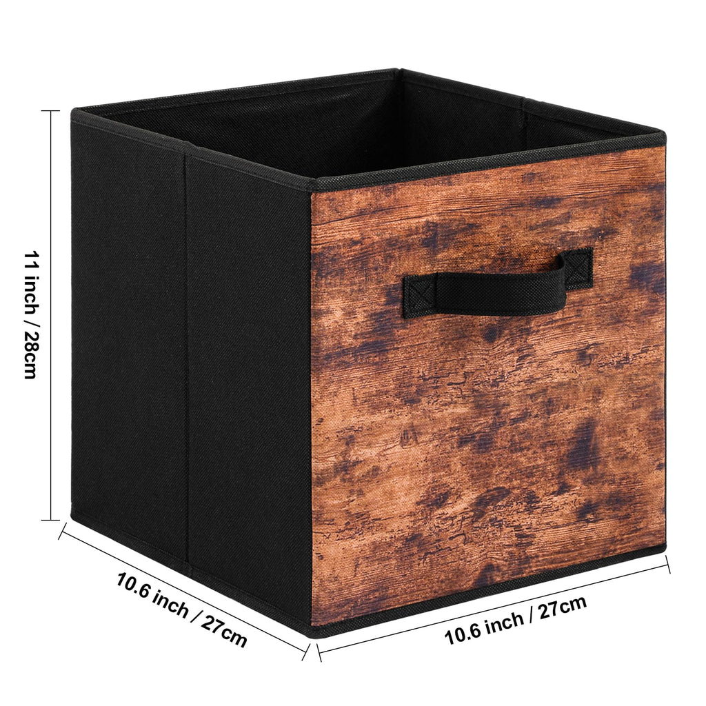 Fabric Storage Cubes, 6 Pack Foldable Storage Bins with Handle, 11 Inch Box for Shelves, Closet, Organizer, Rustic