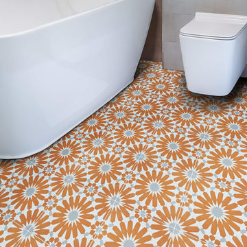 Alhambra Handmade Cement Tile, 8''X8'', Orange,White,Gray,12