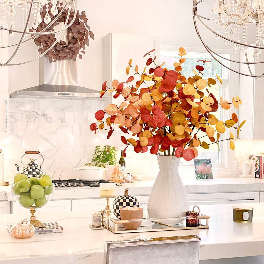 6 Pcs Artificial Eucalyptus Leaves 28'' Tall Fall Flowers Leaf Greenery Stems Autumn Decorations Wedding Centerpieces