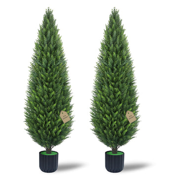 5FT Artificial Cedar Topiary Trees Set of 2 with Planters