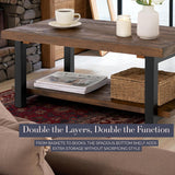 Pomona Living Room Collection - 42 Inch Rectangular Solid Wood Coffee Table with Storage Shelf & Metal Legs