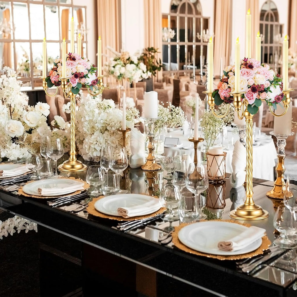 6 Pack Wedding Gold Candelabra Table Centerpieces 21 Inch Tall Candelabra Metal Candle Holder 5 Arm Taper Candlestick