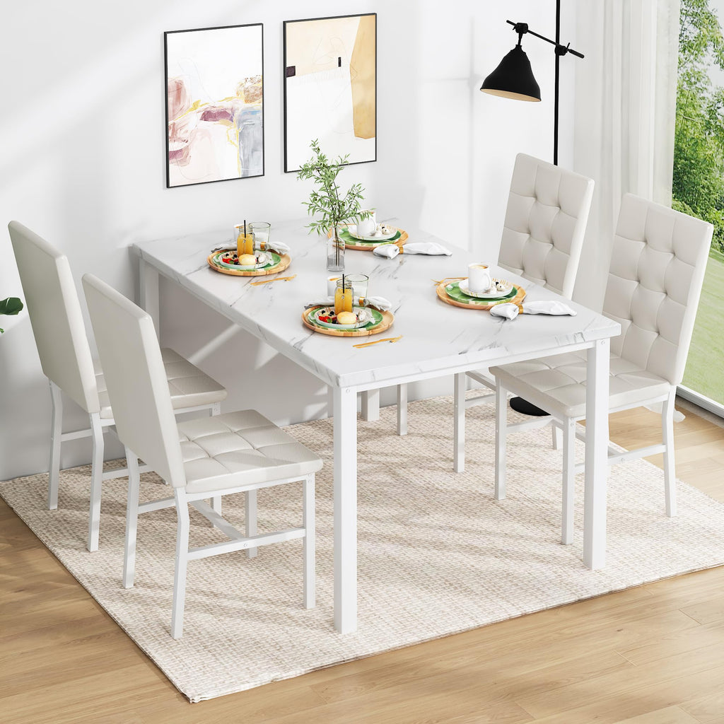 Dining Table Set for 4, Kitchen Table and Chairs Set, White