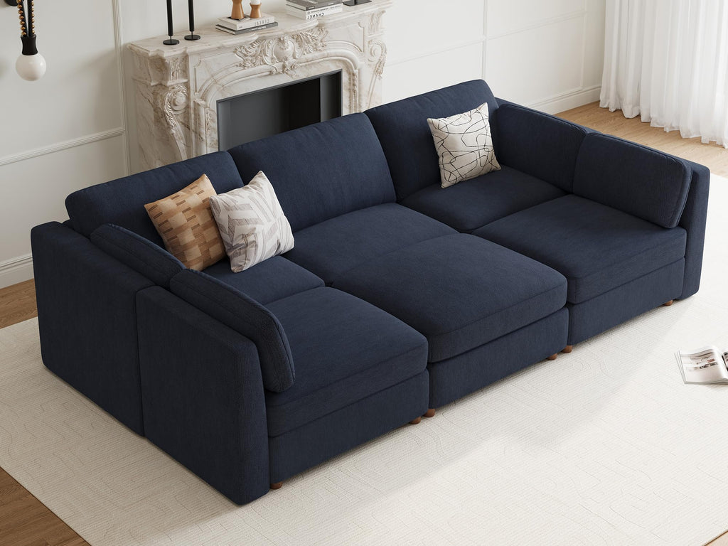 Oversized Cloud Sleeper Couch 6 Seater Modular Sectional Sofa Blue