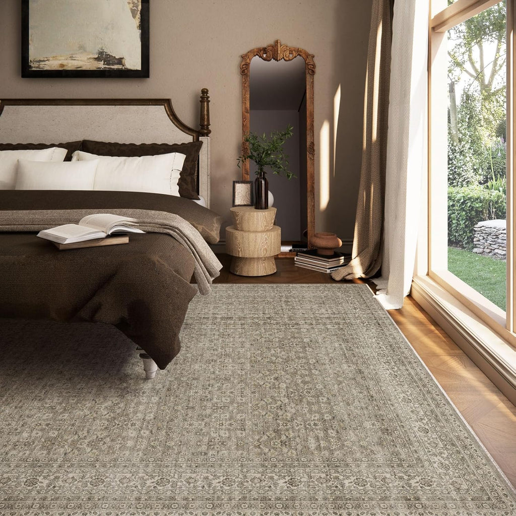 Washable Area Rugs for Living Room: 8x10 Bedroom Area Rug Boho Vintage Rugs Stain Resistant Non Slip Low Pile Soft