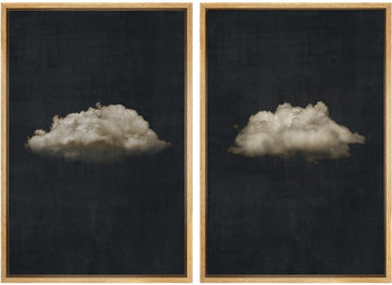 Framed Canvas Print Wall Art Minimalist Cloud on Dark Background, Modern Monochrome Nature Illustrations Modern Art